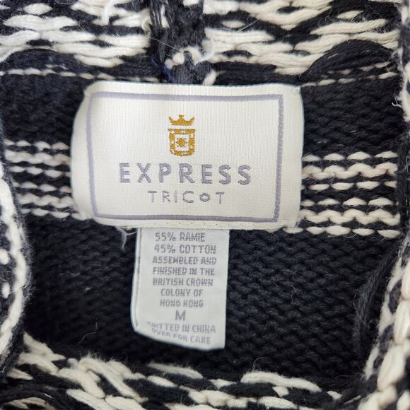 Vintage 90s Express Tricot Knit Sweater Floral Fair Isle Mock Neck Whimsigoth M - Picture 9 of 10